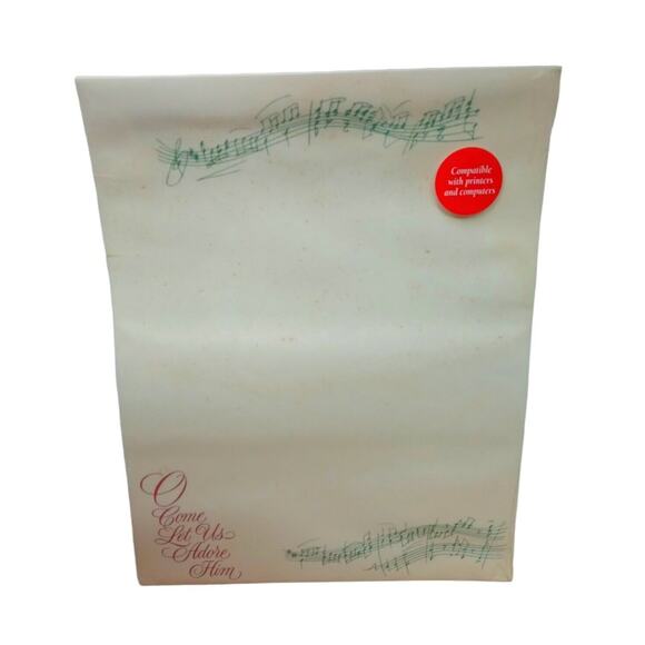 Vintage Christmas Letterhead Stationery O Come Let Us Adore Him Music Notes 90s - Picture 3 of 16